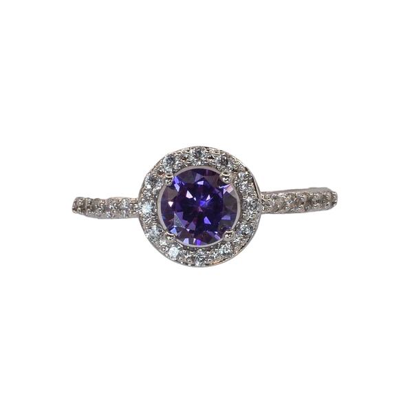 NWOT Fragrant Jewels Purple Round Cut Multi-Stone Halo Ring Size 8 US - Picture 1 of 5